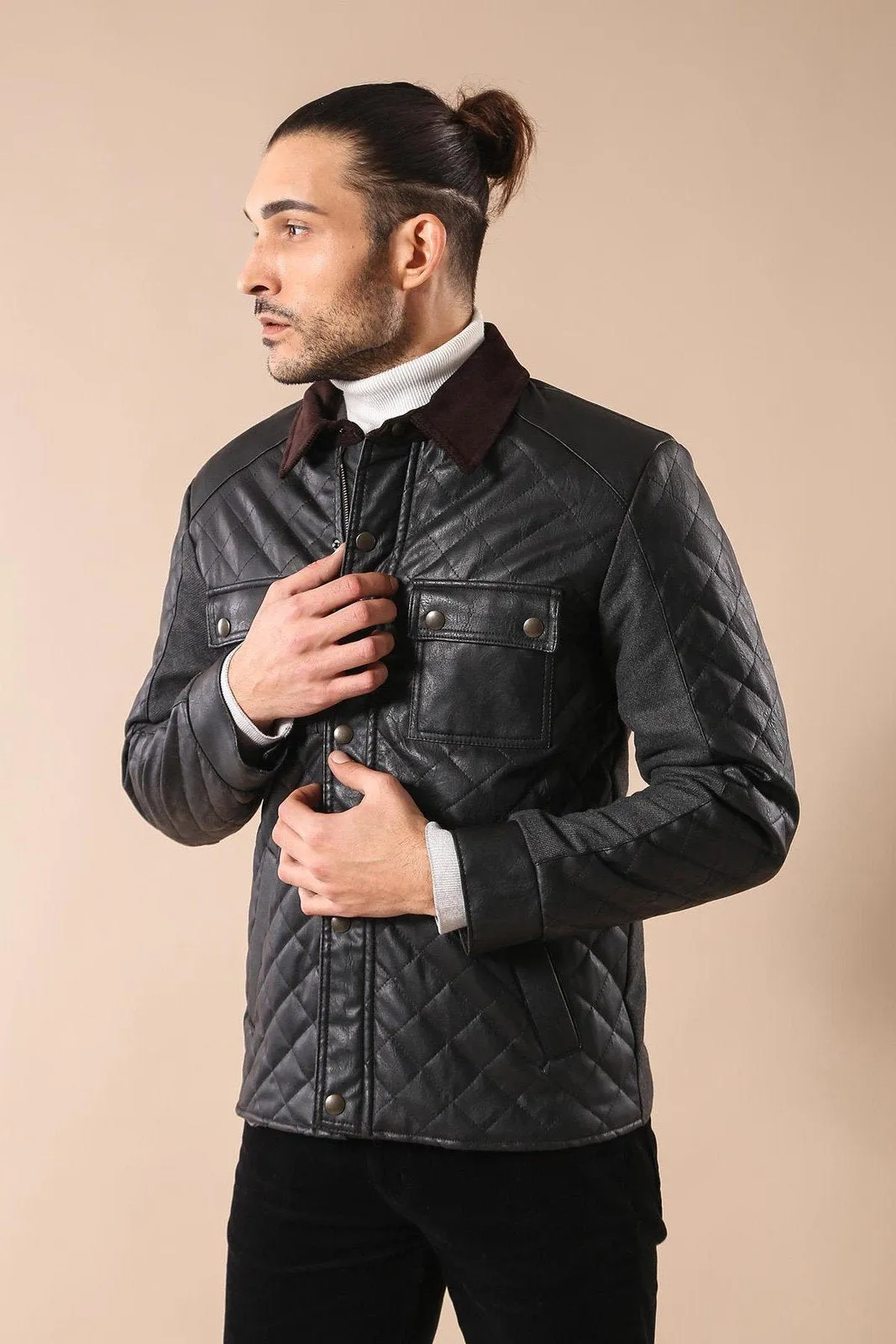 15535 Black Leather Look Jacket