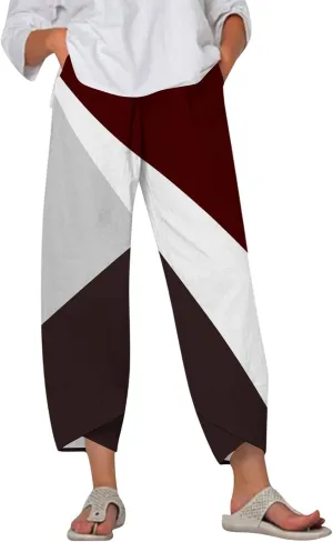 ADHOWBEW Capri Pants for Women Drawstring Lounge Casual Flowy Wide Leg High Waist Cotton Trendy Dressy Trousers with Pockets