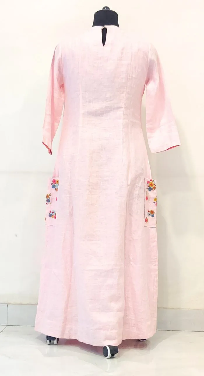 Baby Pink Fancy Linen Hand Work Kurta