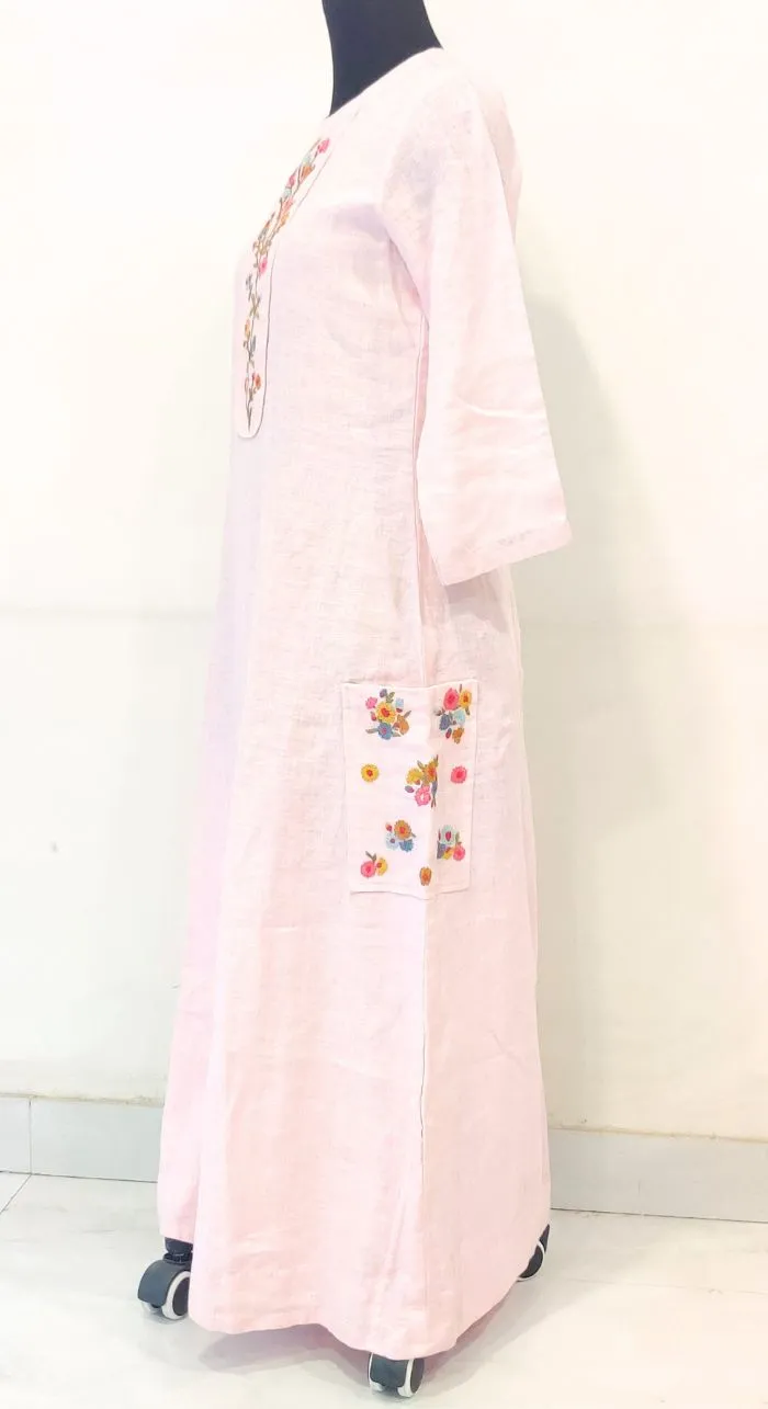 Baby Pink Fancy Linen Hand Work Kurta