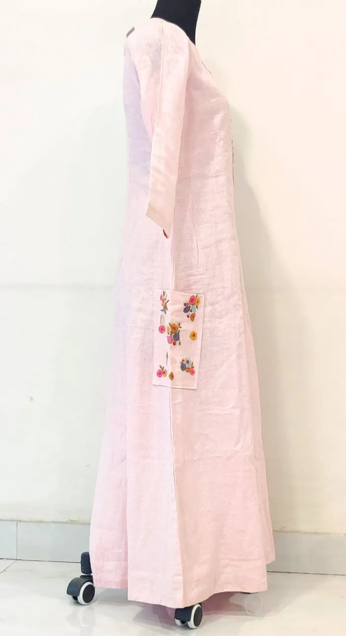 Baby Pink Fancy Linen Hand Work Kurta