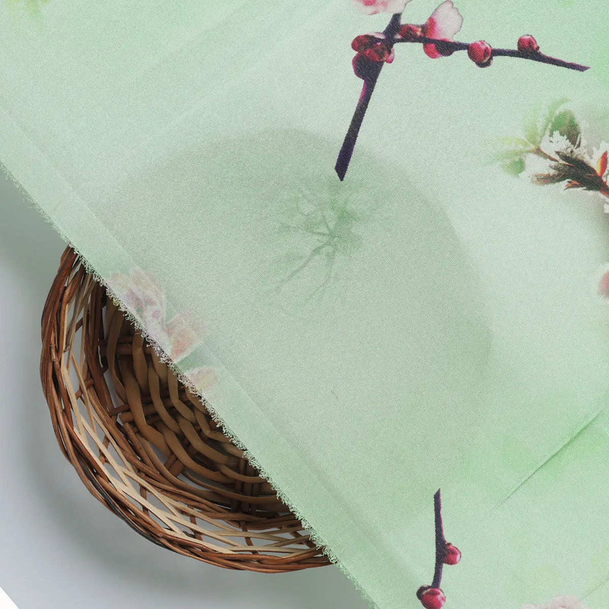 Beautiful Pink Floral With Red Leaves Digital Printed Fabric - Silk Crepe