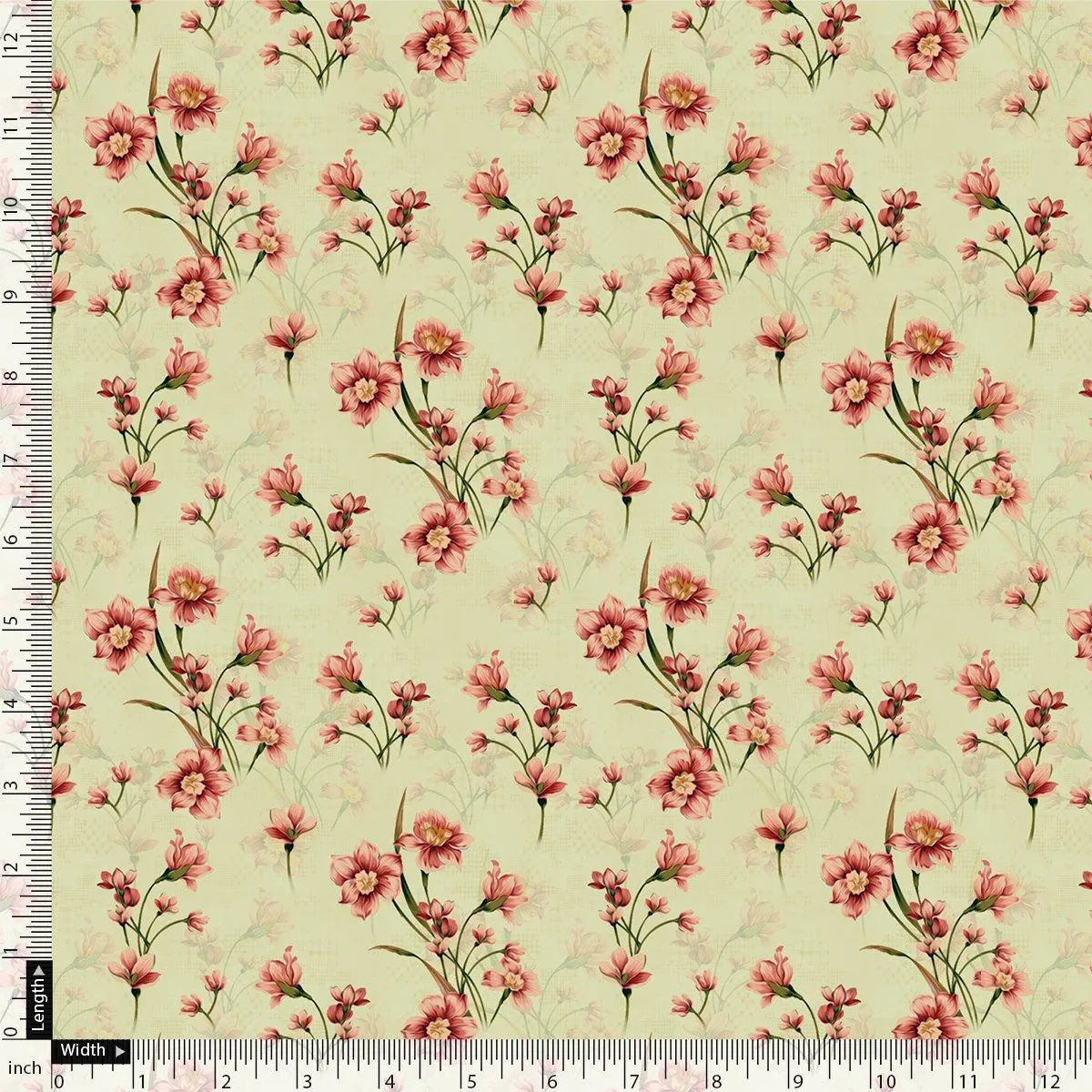 Beautiful Tiny Pink Chintz Digital Printed Fabric - Crepe