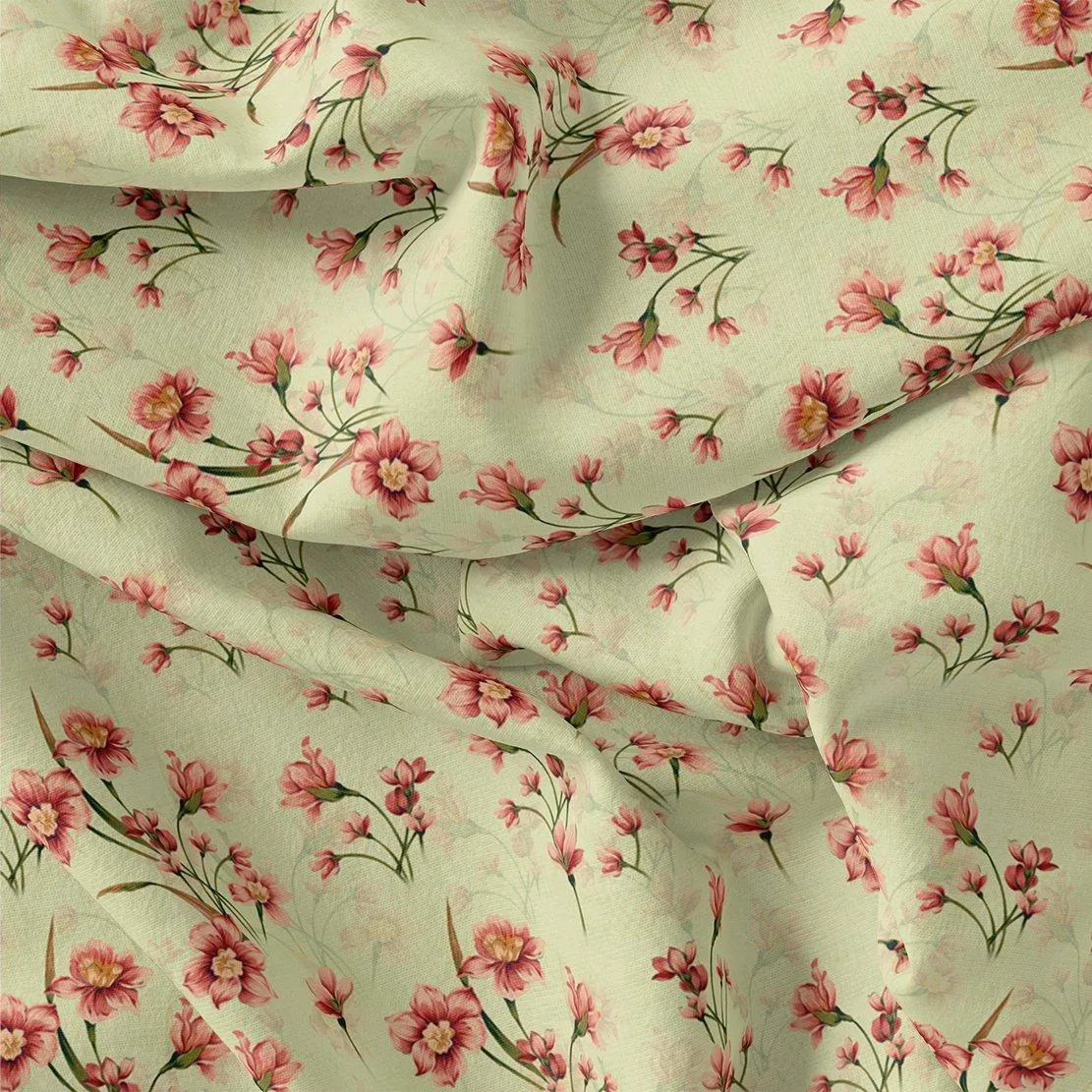 Beautiful Tiny Pink Chintz Digital Printed Fabric - Crepe