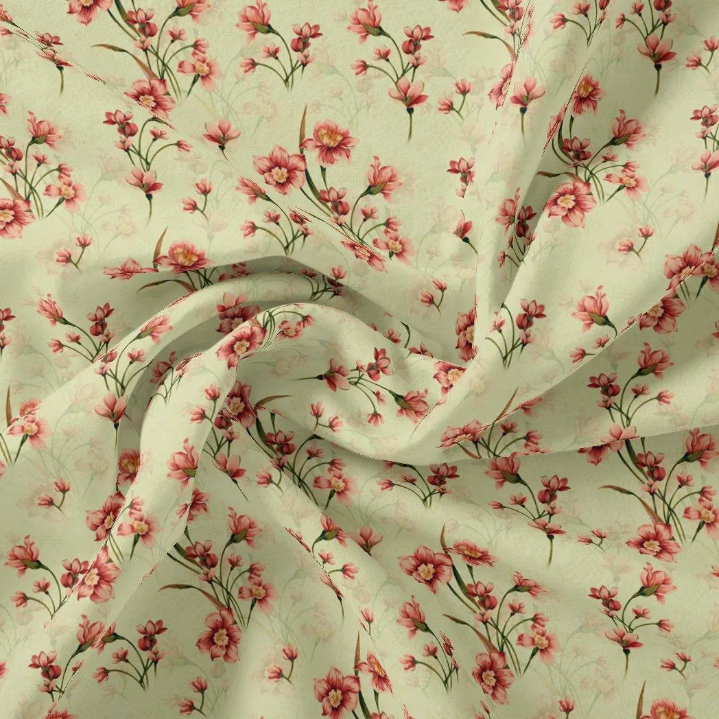 Beautiful Tiny Pink Chintz Digital Printed Fabric - Crepe
