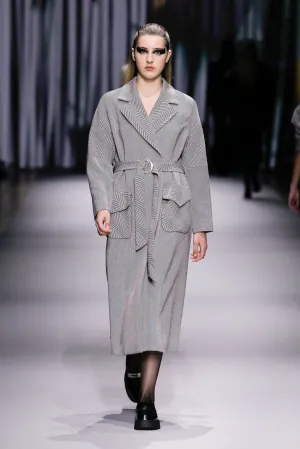 Black and White Long Coat with Belt