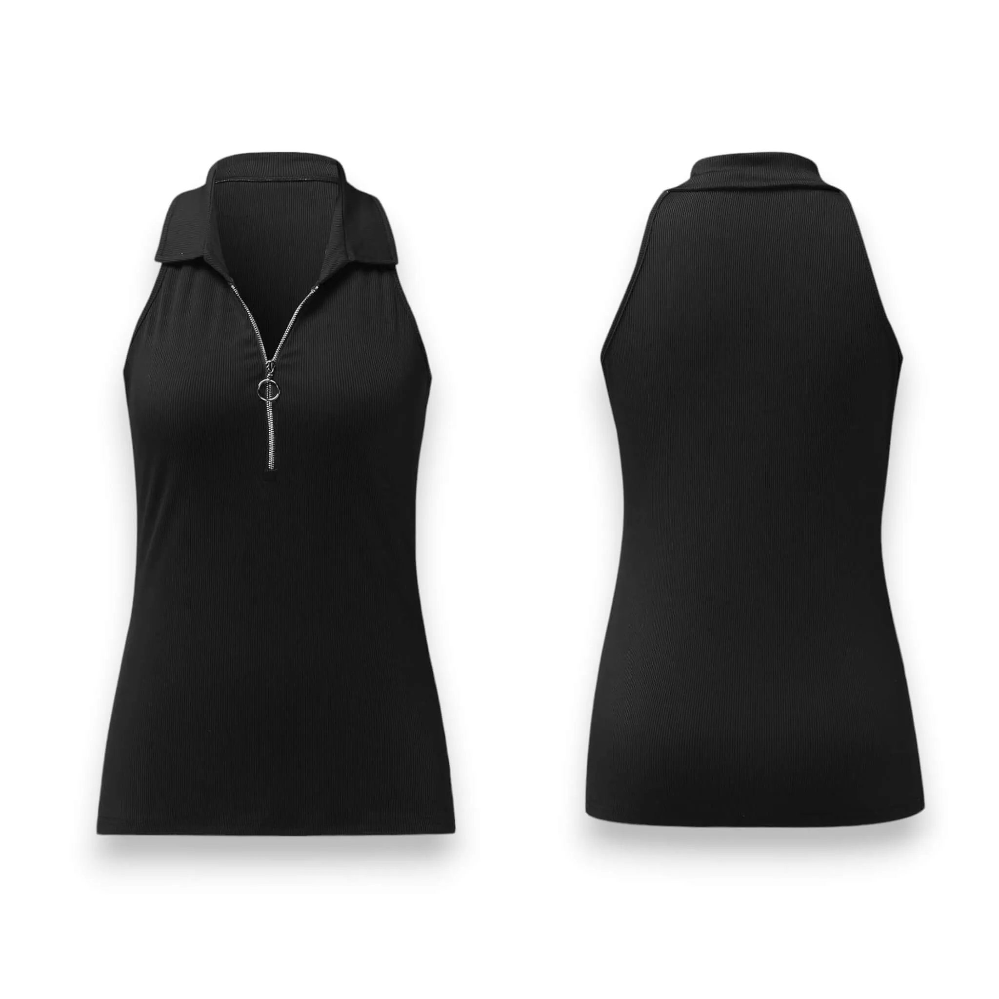 Black Zip Up Halter Tank Top