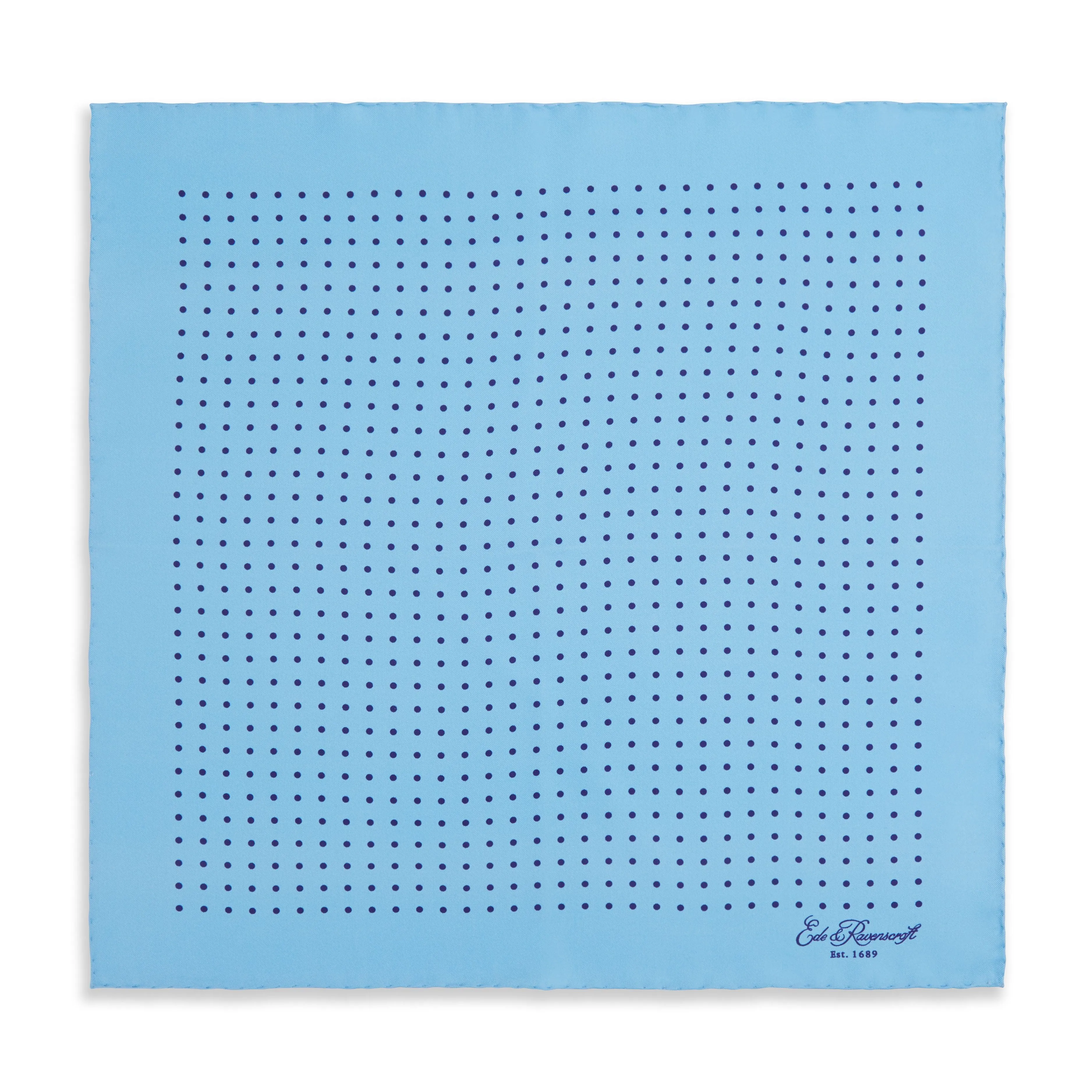 Blue and Navy Spot Printed Silk Pocket Square