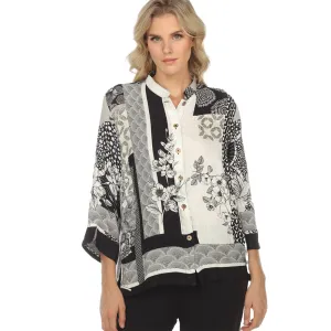 Citron Floral Blossom Print Silk Blouse - 1213BWB