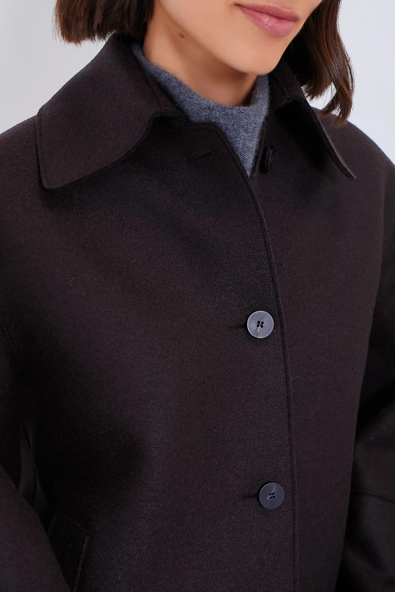 Dark Brown Puffed Sleeve Pressed Wool Jacket