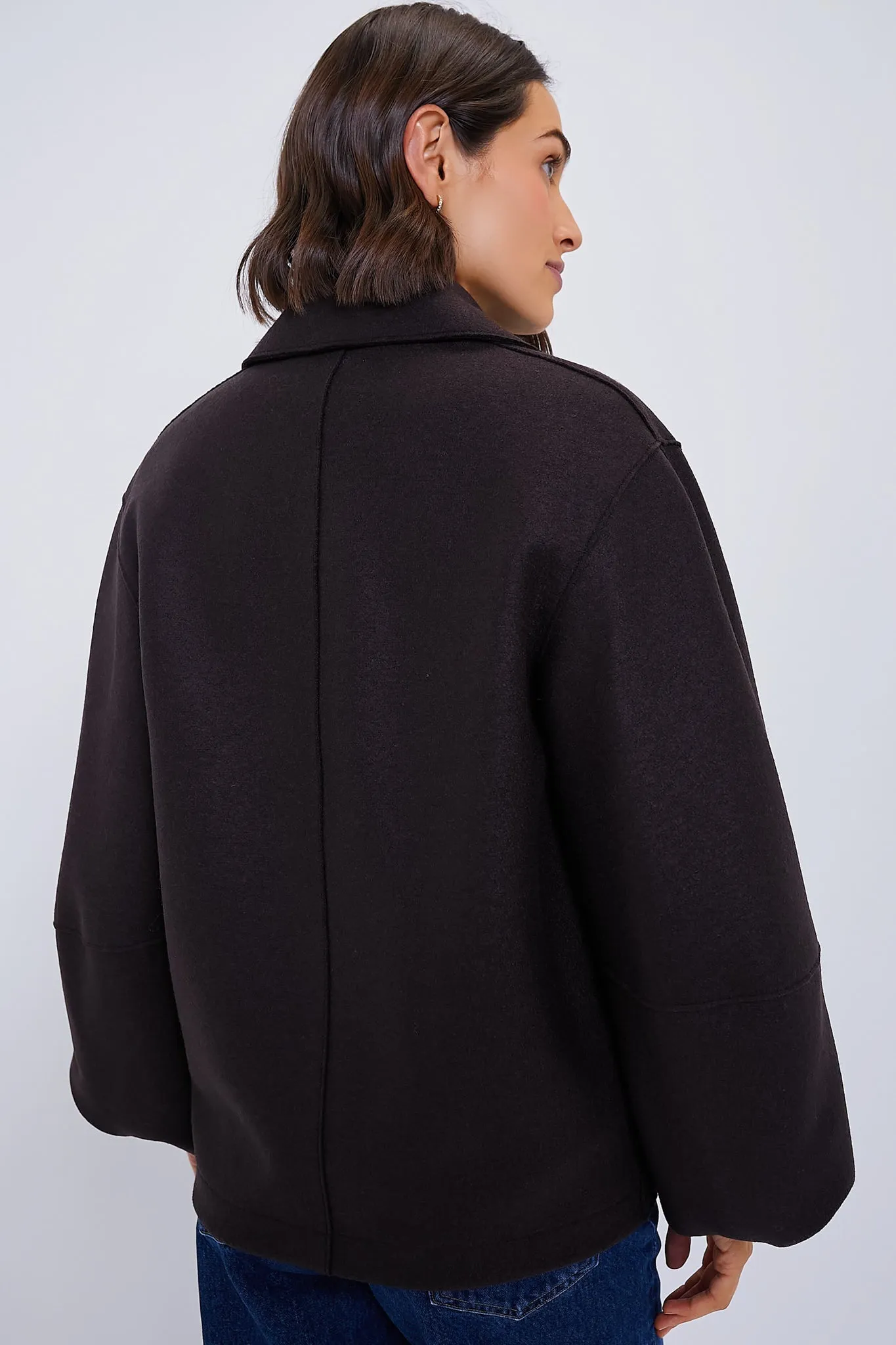 Dark Brown Puffed Sleeve Pressed Wool Jacket