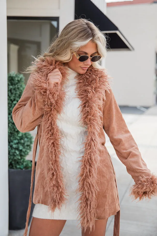 Diva Darling Camel Fur Trim Corduroy Jacket