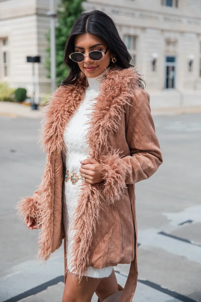 Diva Darling Camel Fur Trim Corduroy Jacket
