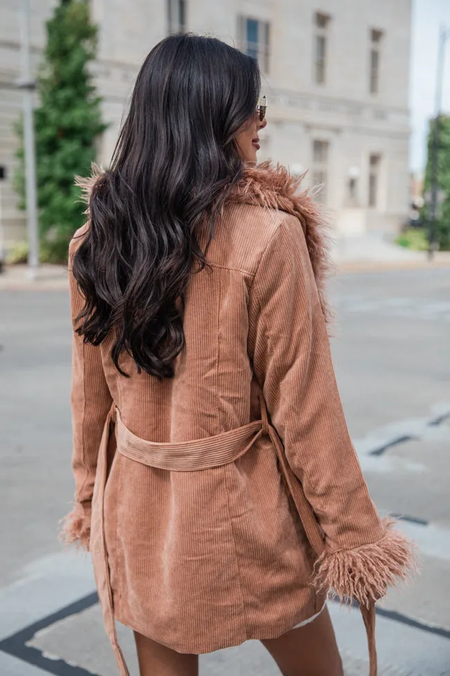 Diva Darling Camel Fur Trim Corduroy Jacket