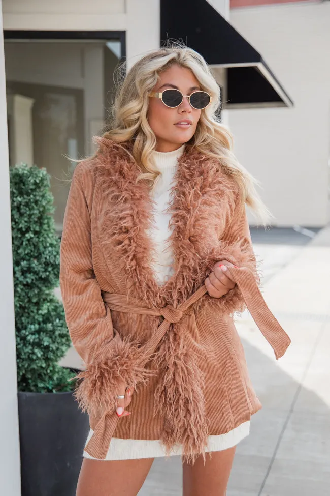 Diva Darling Camel Fur Trim Corduroy Jacket