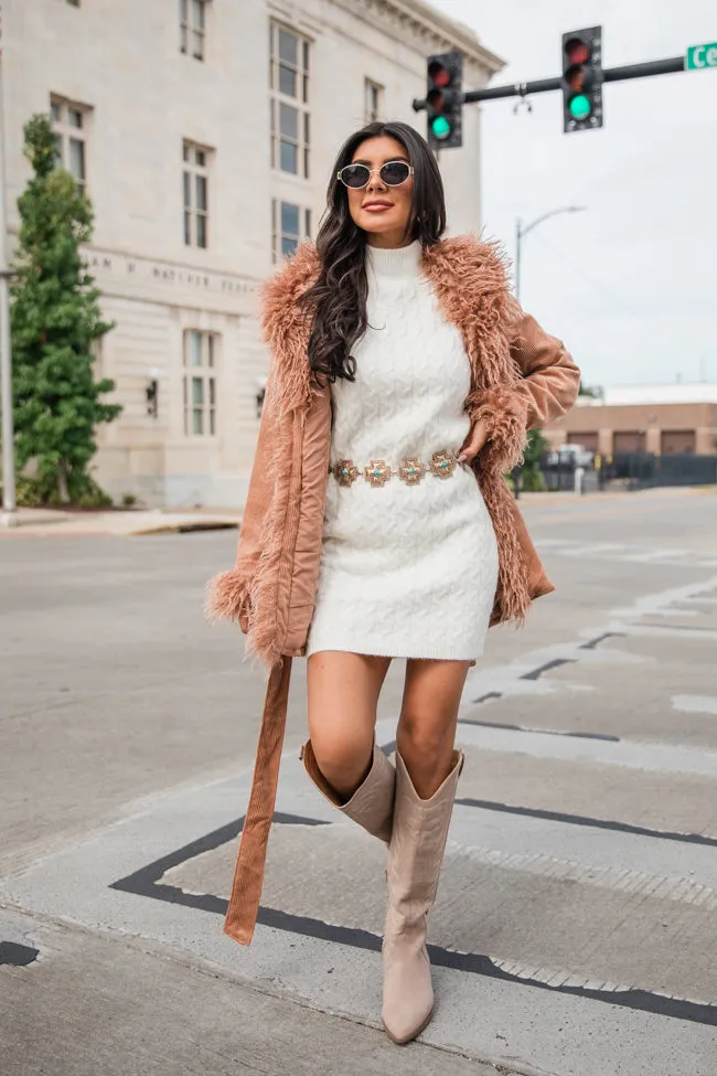 Diva Darling Camel Fur Trim Corduroy Jacket