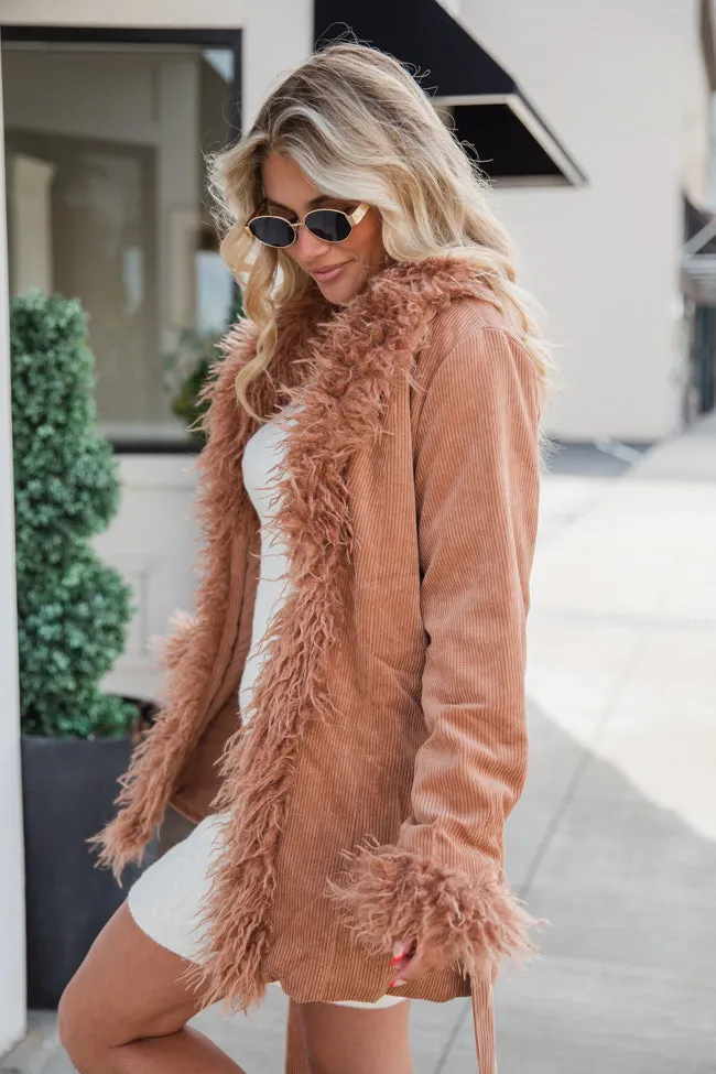 Diva Darling Camel Fur Trim Corduroy Jacket