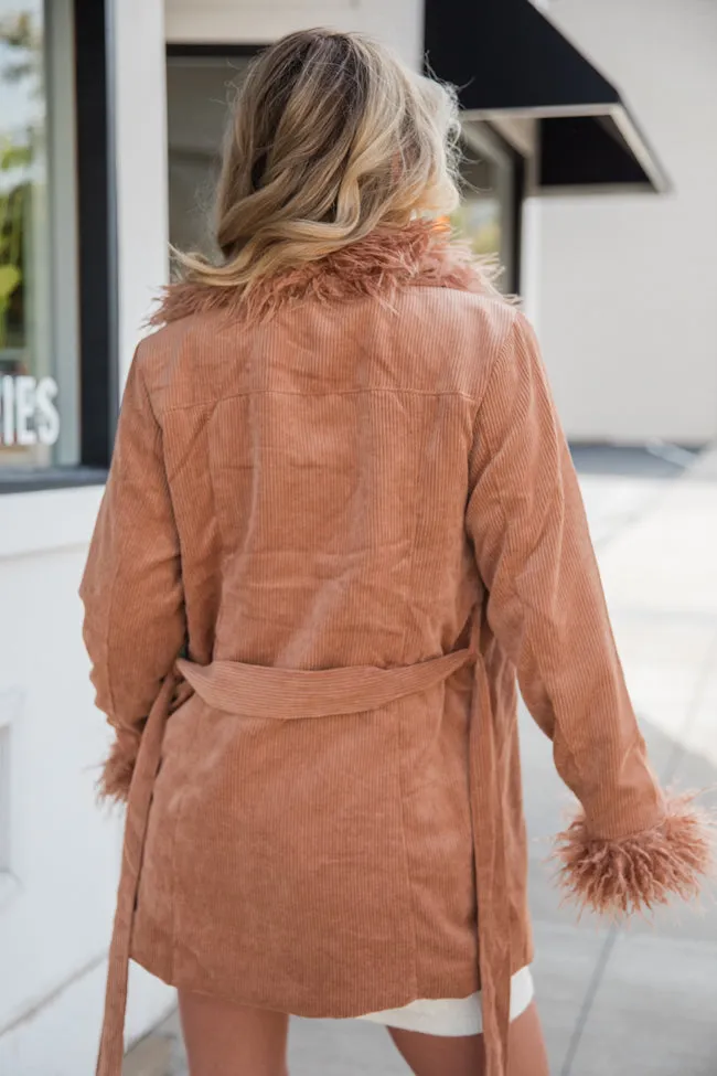 Diva Darling Camel Fur Trim Corduroy Jacket