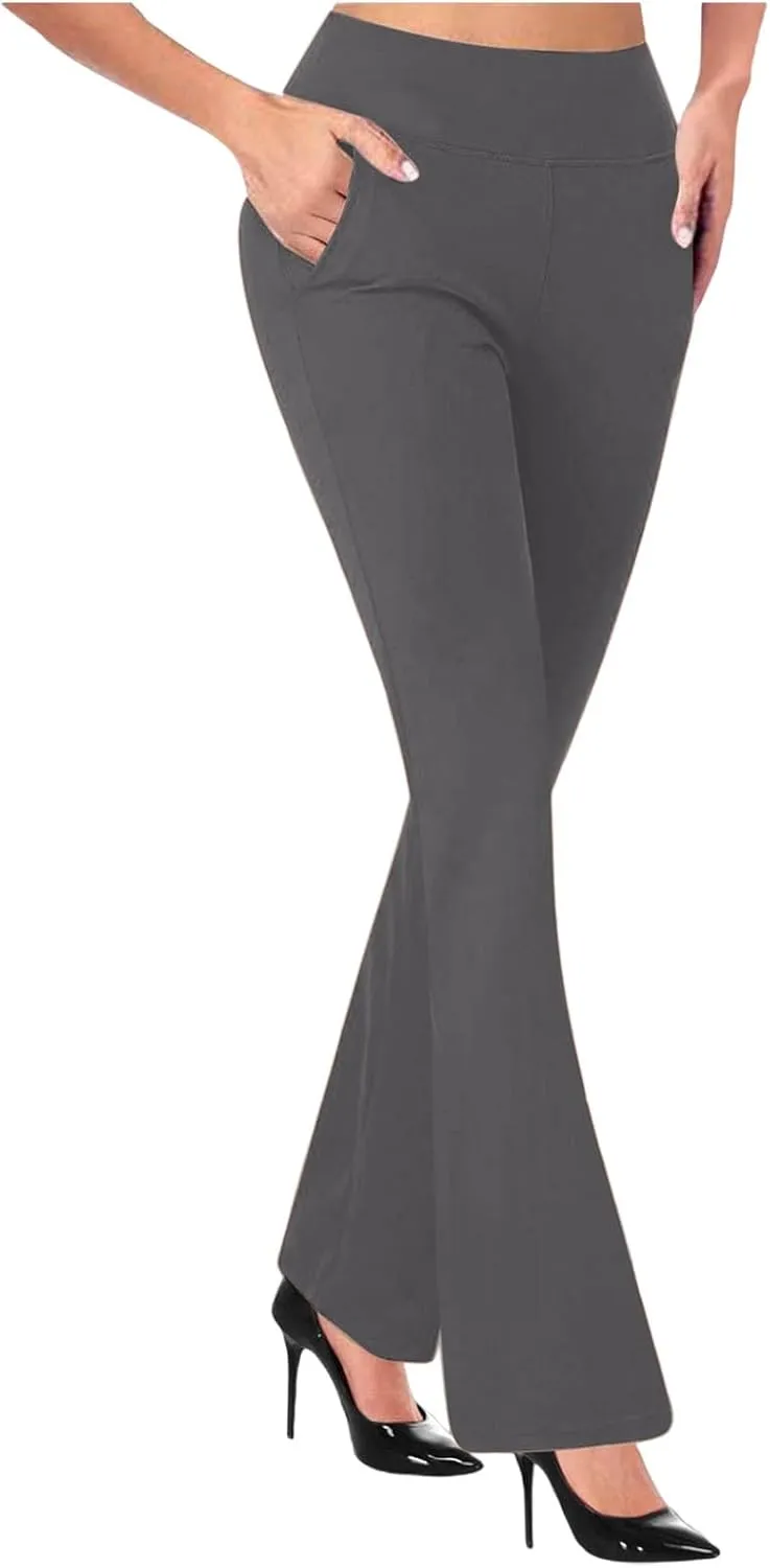 Dressy Casual Pants for Women Business Work Office Pants High Waist Athletic Workout Leggings Pants Flare Yoga Pants