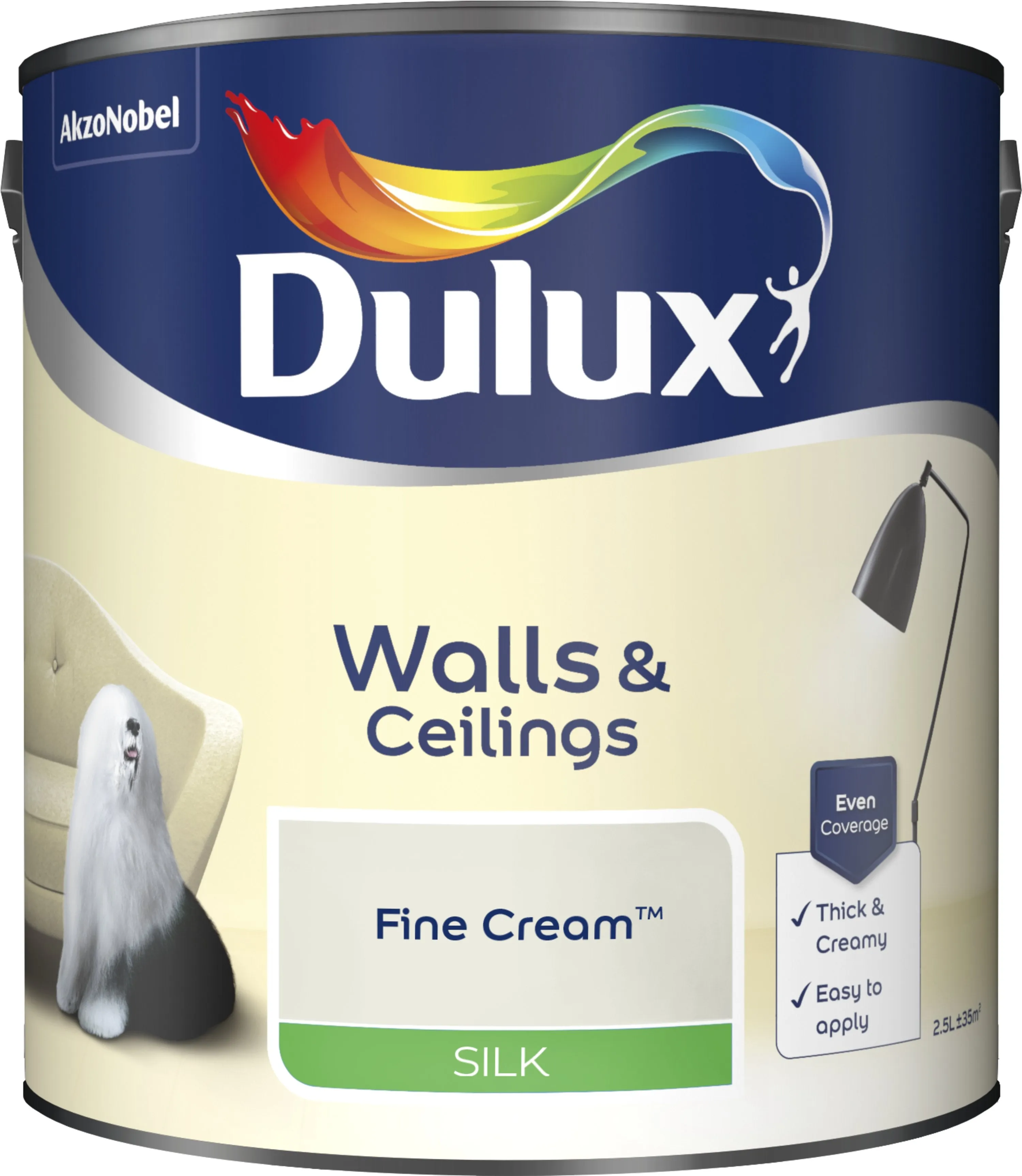 Dulux Silk Emulsion Paint For Walls And Ceilings - Fine Cream 2.5L