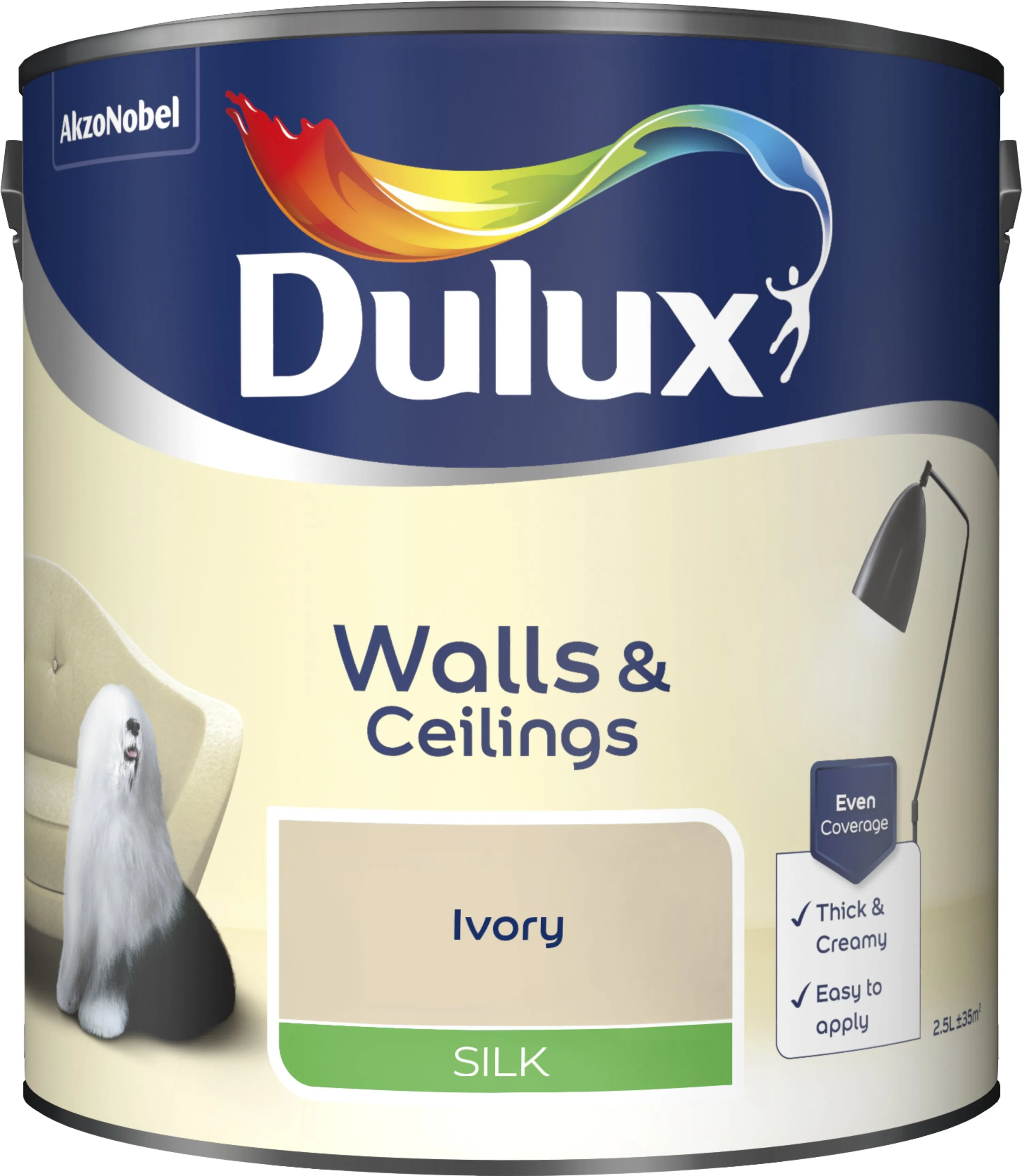 Dulux Silk Emulsion Paint For Walls And Ceilings - Ivory 2.5L