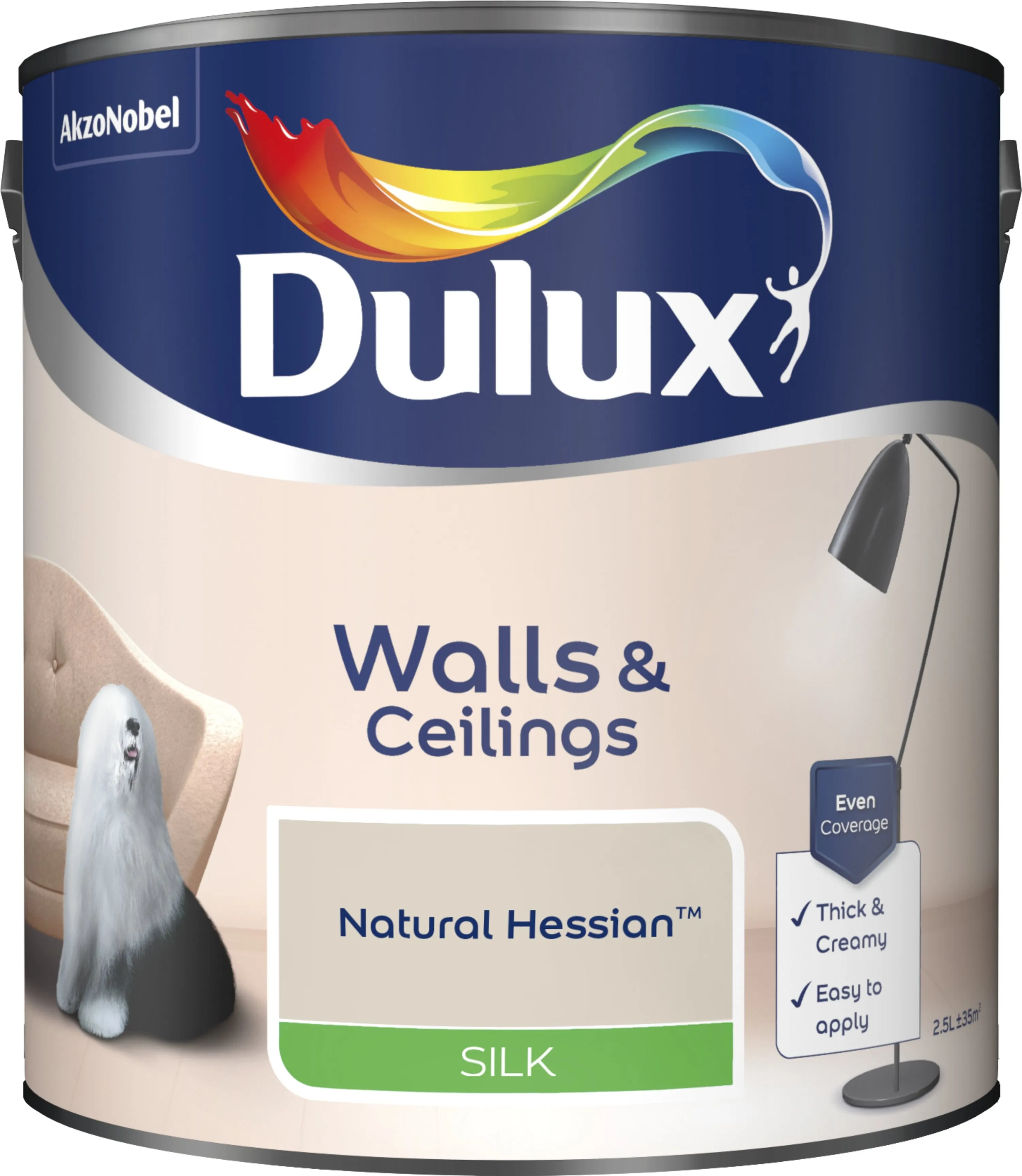 Dulux Silk Emulsion Paint For Walls And Ceilings - Natural Hessian 2.5L