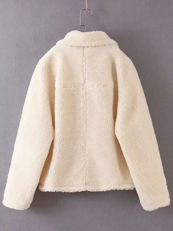 Faux Fur Coats For Women Eric White Long Sleeves Stretch Front Button Winter Coat