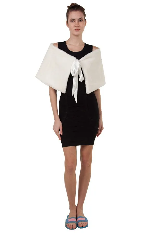 Faux Fur Tie Stole White