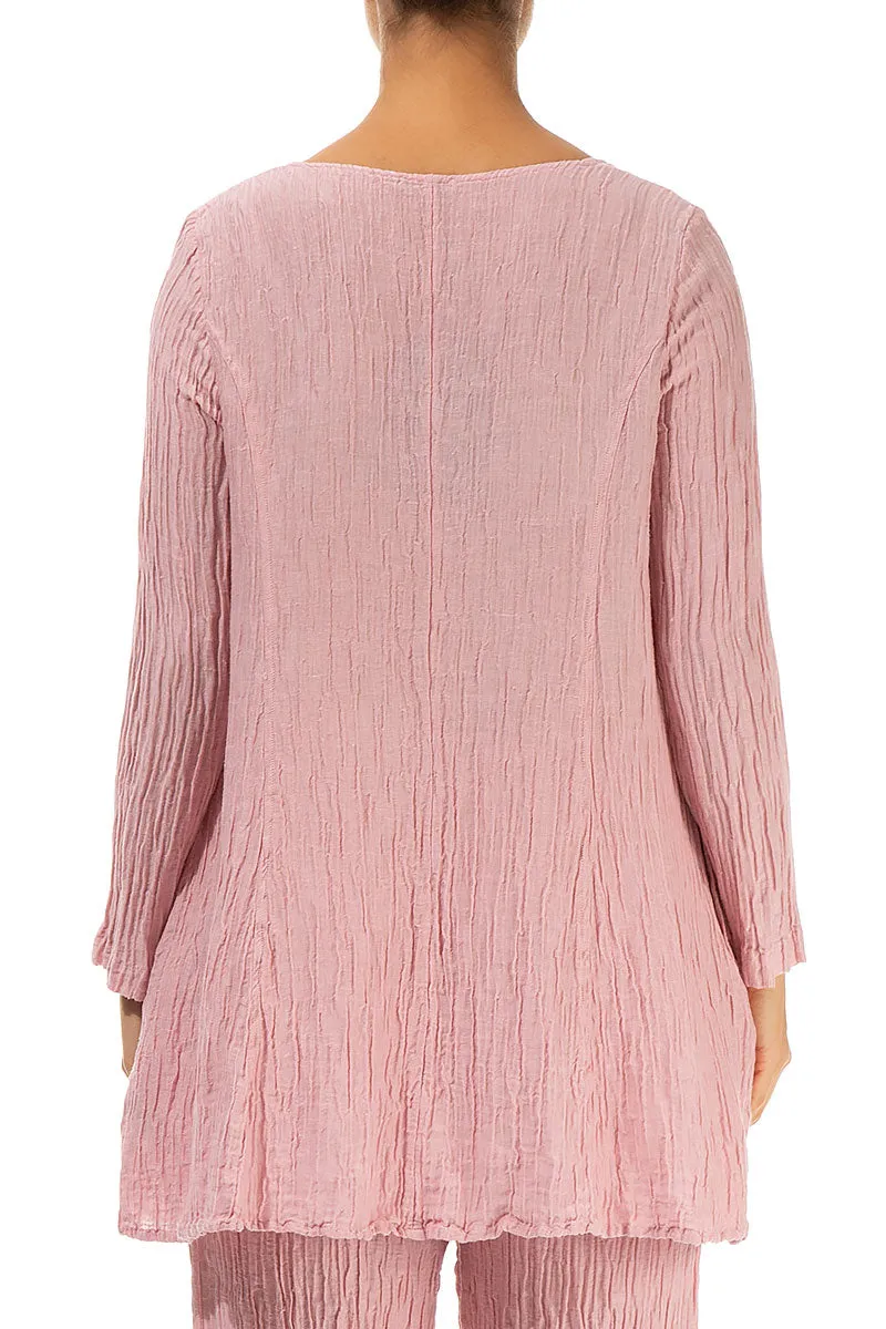 Flared Crinkled Powder Pink Silk Tunic