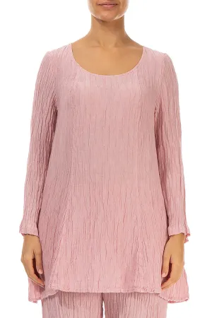 Flared Crinkled Powder Pink Silk Tunic