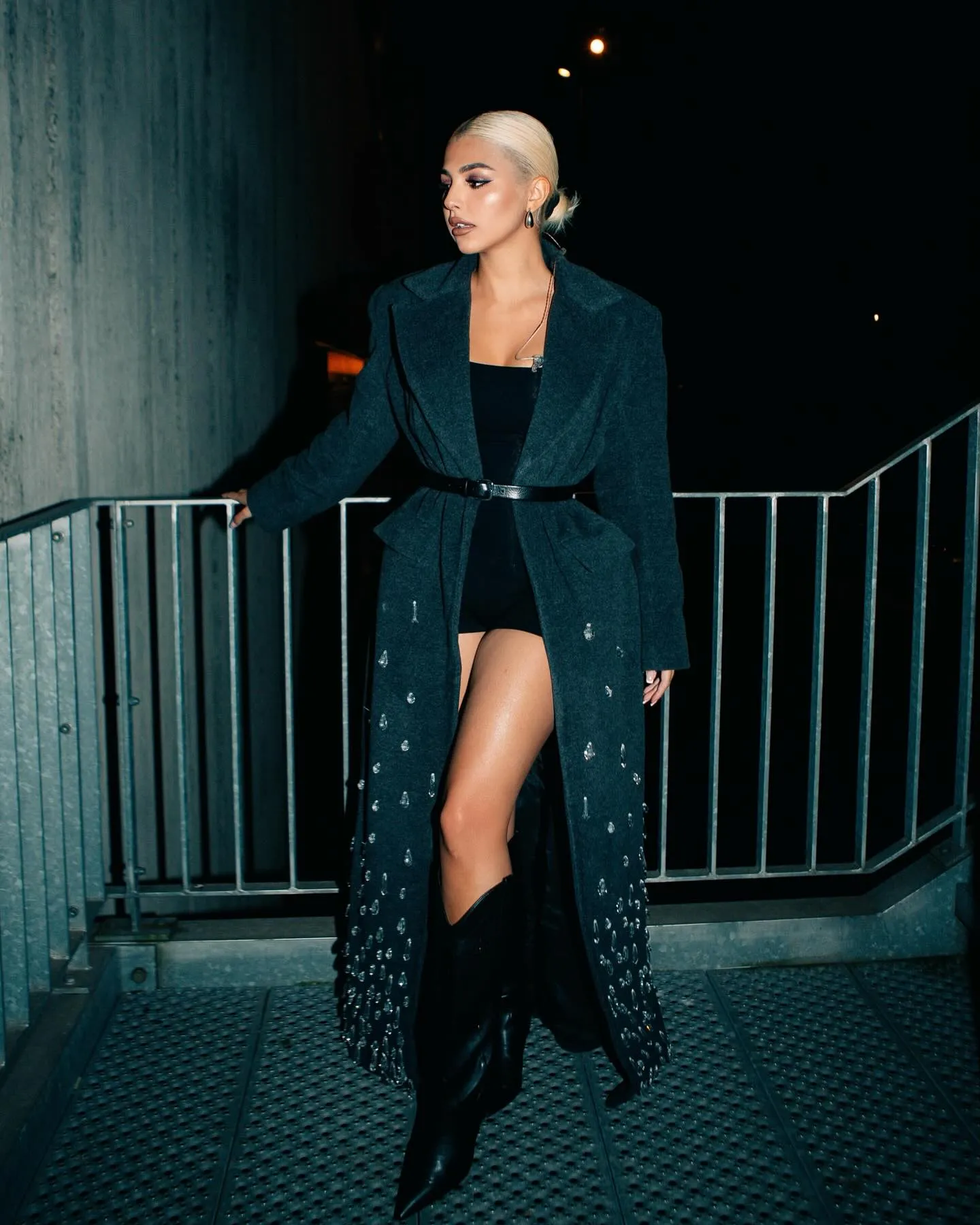 Grey Wool Maxi Coat W/ Appliqus