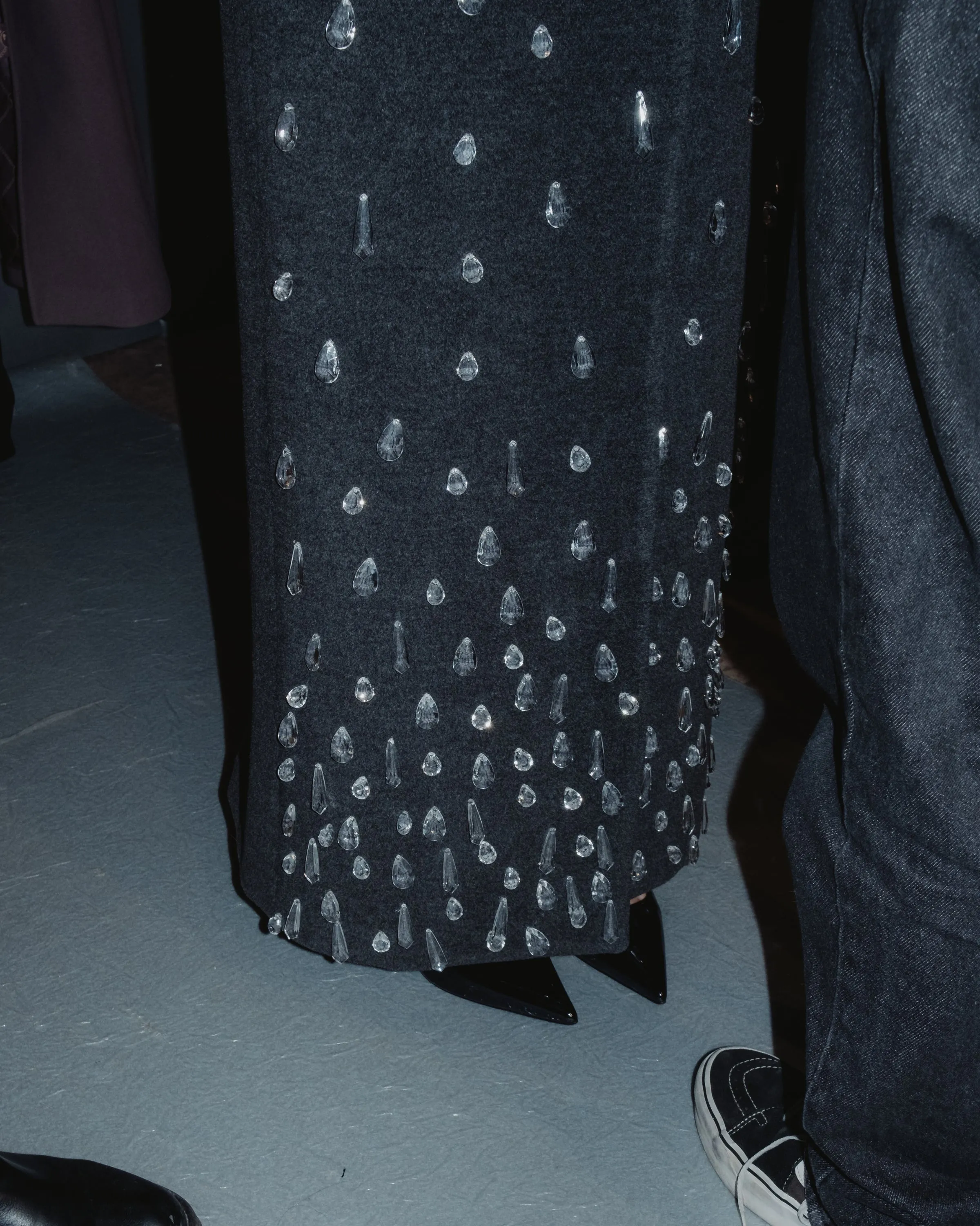 Grey Wool Maxi Coat W/ Appliqus