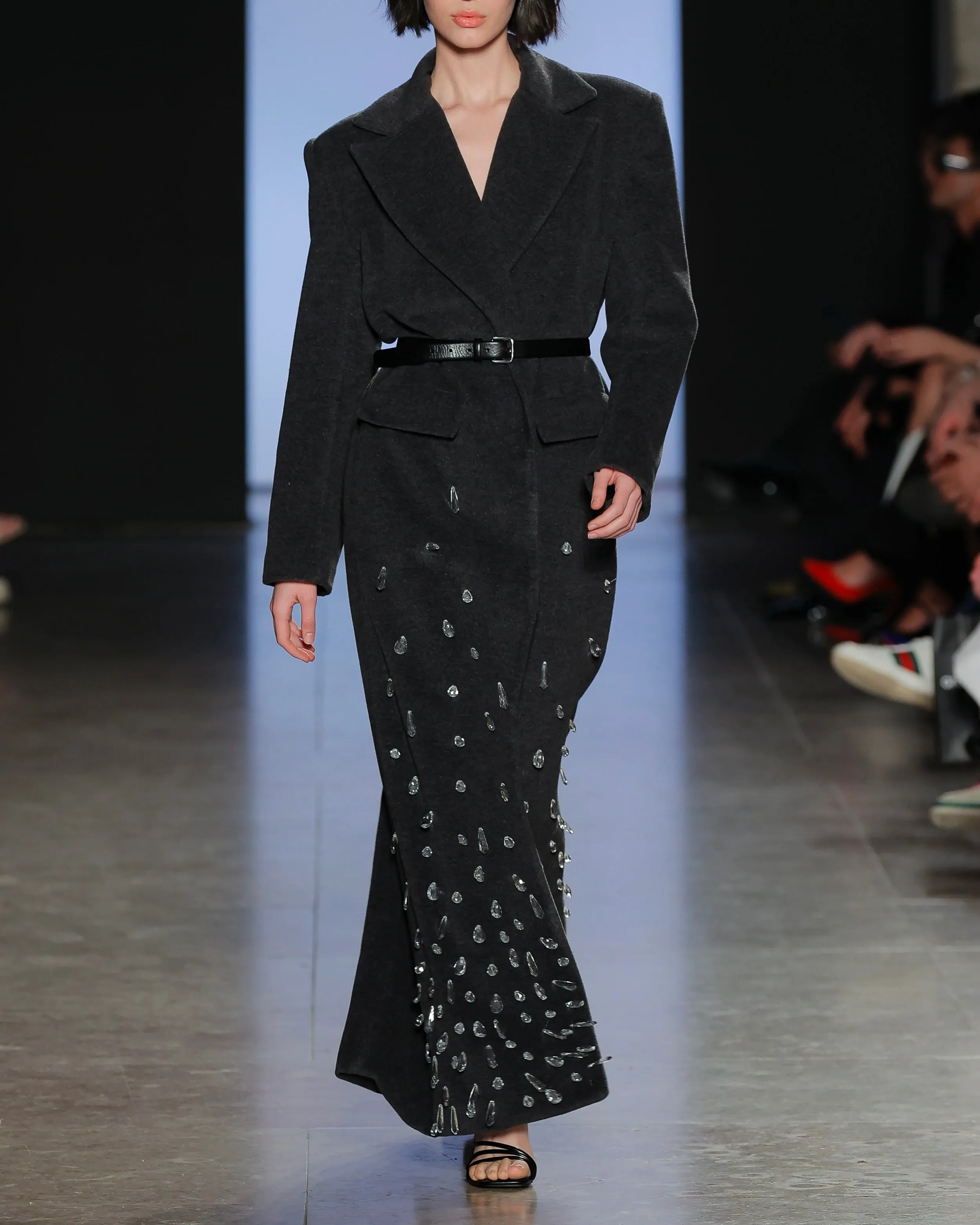Grey Wool Maxi Coat W/ Appliqus