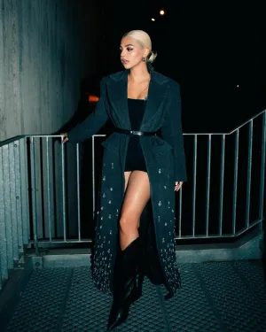 Grey Wool Maxi Coat W/ Appliqus