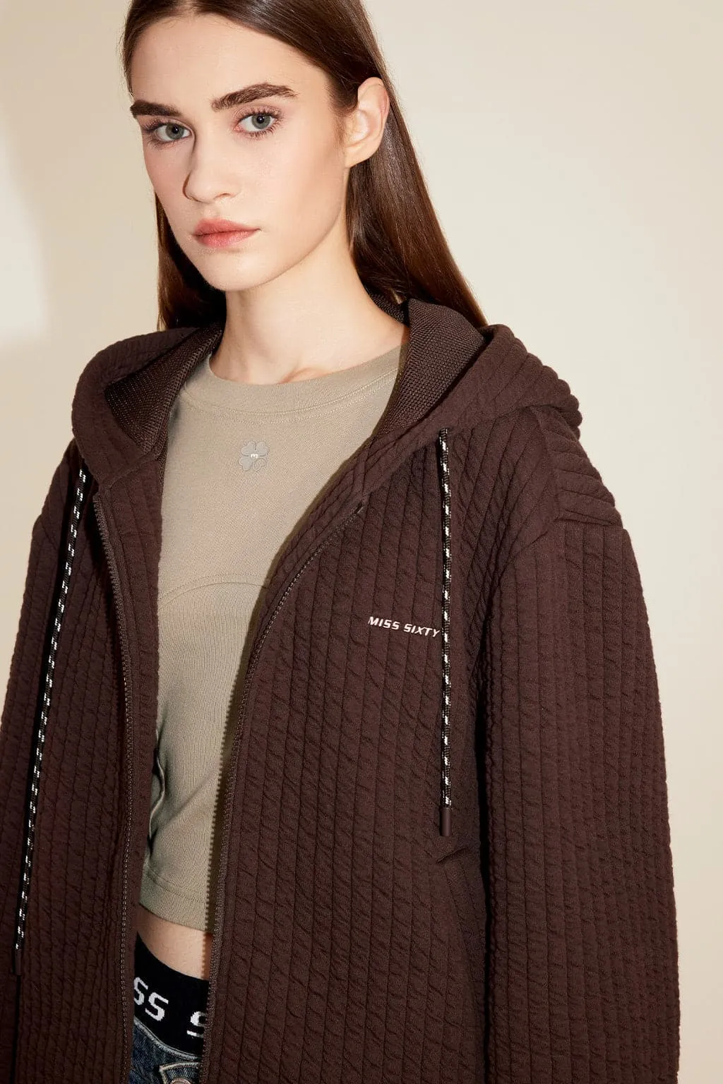 Hooded Drawstring Loose-Fit Slightly Dropped Shoulder Cargo Style Casual Hoodie Jacket