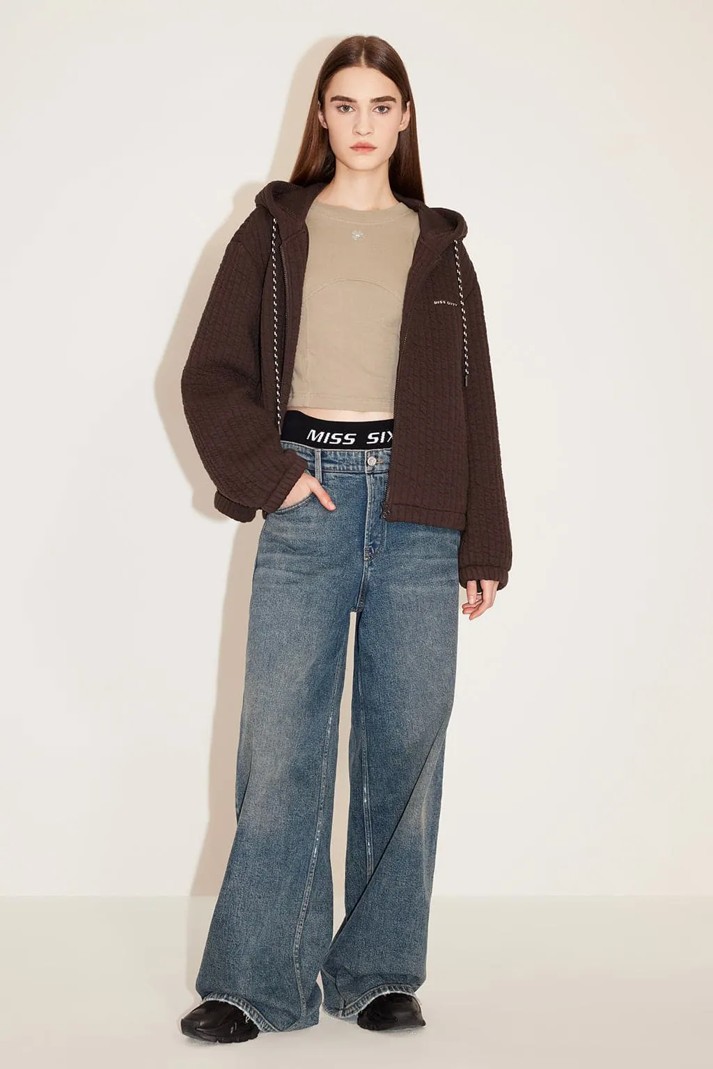 Hooded Drawstring Loose-Fit Slightly Dropped Shoulder Cargo Style Casual Hoodie Jacket
