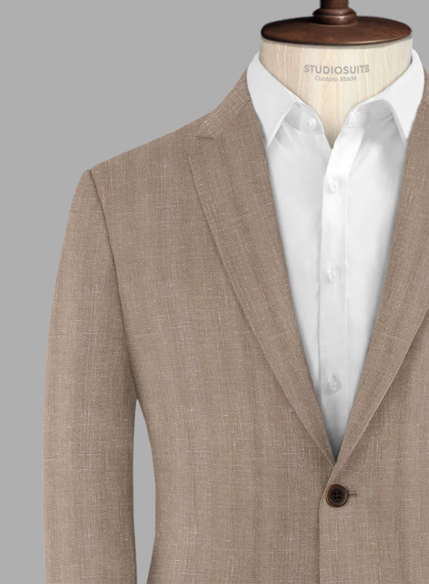 London Loom Brown Herringbone Wool Silk Linen Jacket