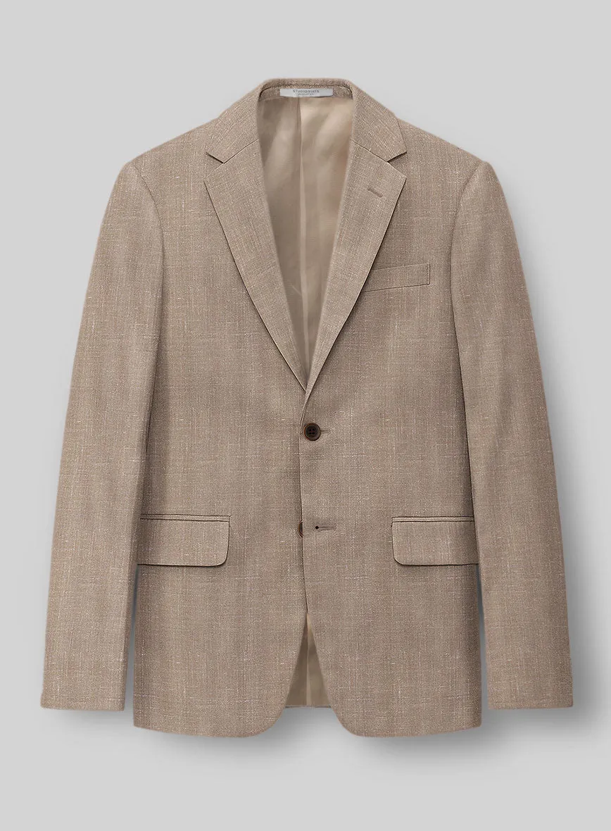 London Loom Brown Herringbone Wool Silk Linen Jacket