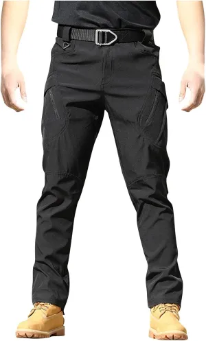 Mens Casual Hiking Pants with Zipper Pockets Lightweight Cotton Outdoor Tactical Pants for Men