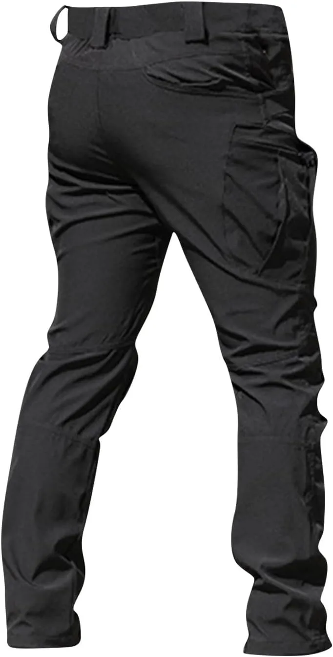 Mens Casual Hiking Pants with Zipper Pockets Lightweight Cotton Outdoor Tactical Pants for Men