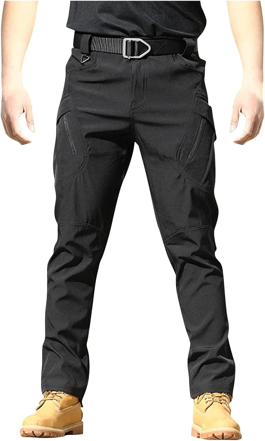 Mens Casual Hiking Pants with Zipper Pockets Lightweight Cotton Outdoor Tactical Pants for Men