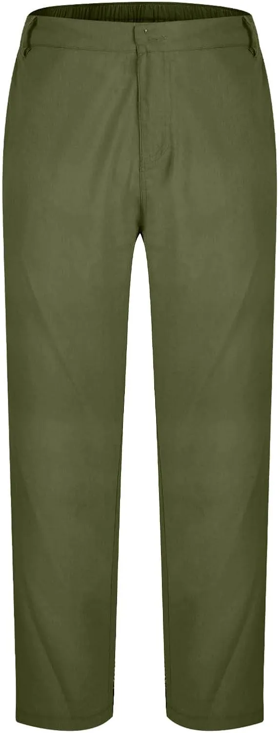 Men's Cotton Linen Pants Stretch Waist Lightweight Casual Pants Slim Fit Yoga Beach Trousers with Pockets