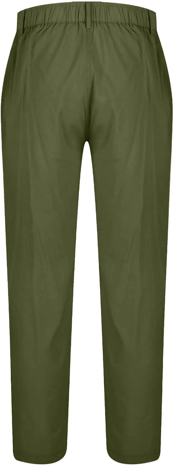 Men's Cotton Linen Pants Stretch Waist Lightweight Casual Pants Slim Fit Yoga Beach Trousers with Pockets
