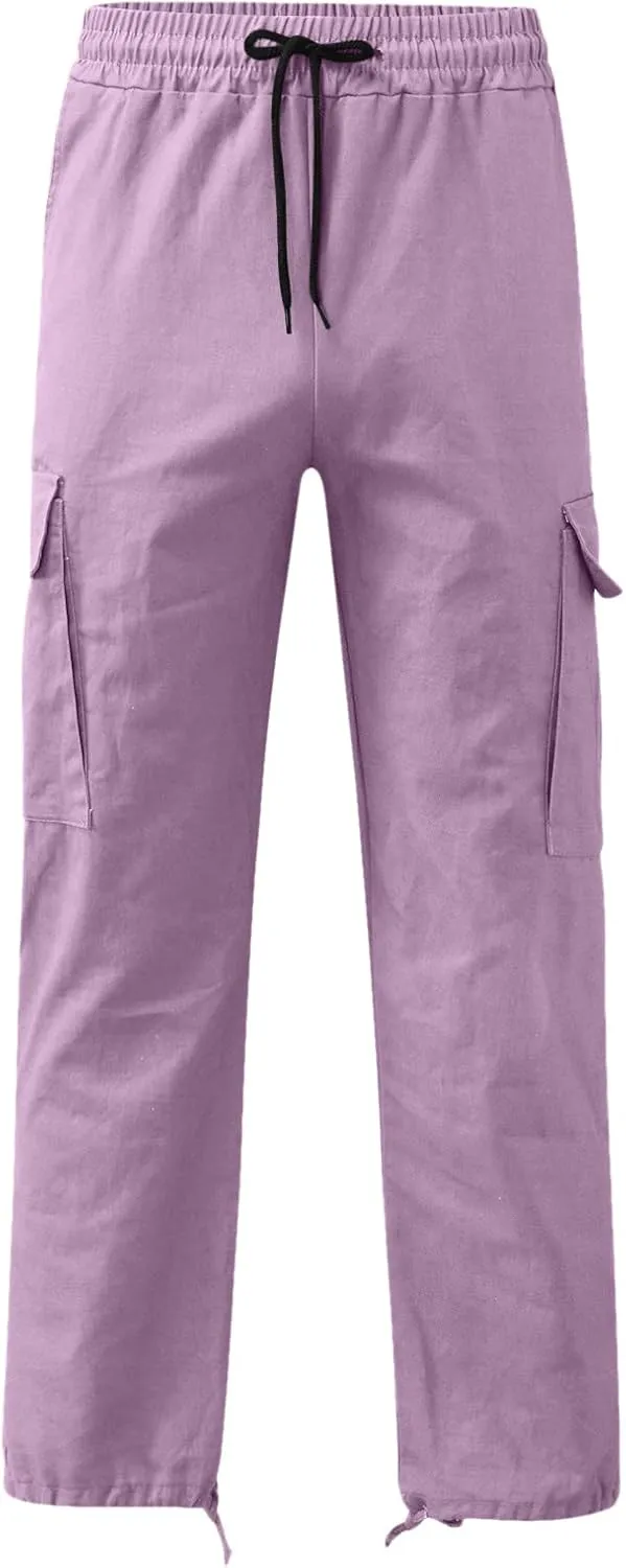 Mens Sweatpants Joggers Slim Fit Cargo Pants Plain Casual Straight Leg Trousers Drawstring Slacks with Pockets Trendy