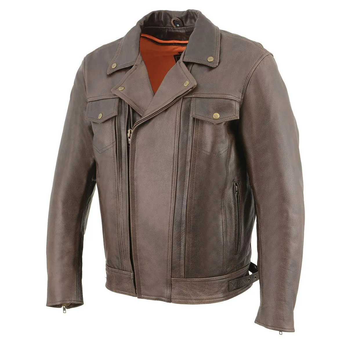 Milwaukee Leather MLM1522 Men's Vented Retro Brown Leather Motorcycle Jacket