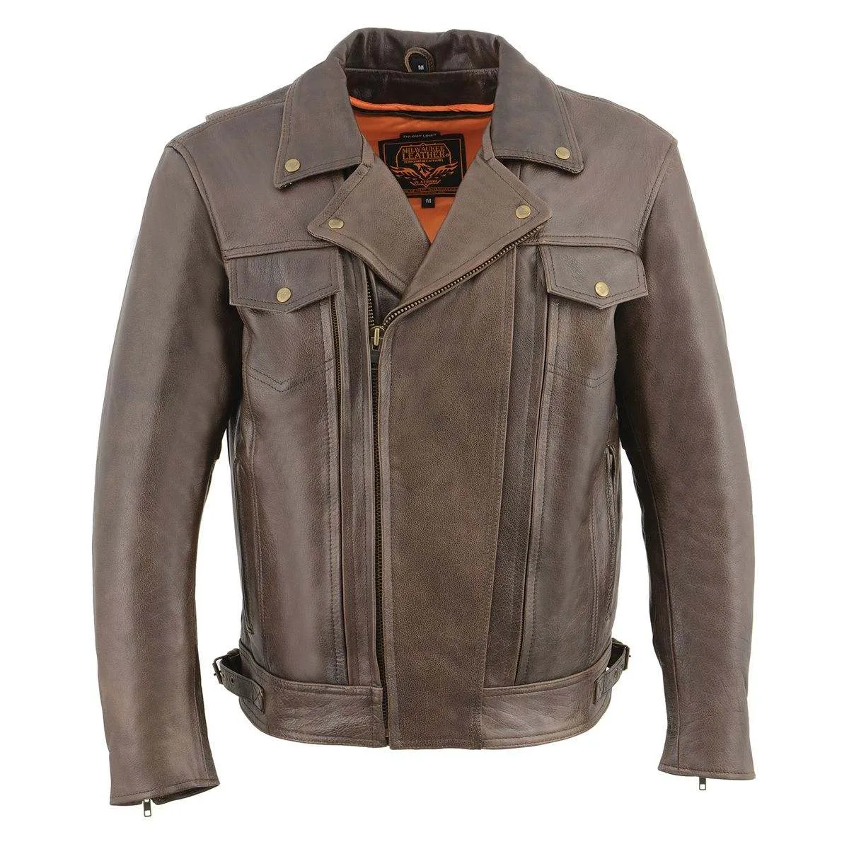 Milwaukee Leather MLM1522 Men's Vented Retro Brown Leather Motorcycle Jacket