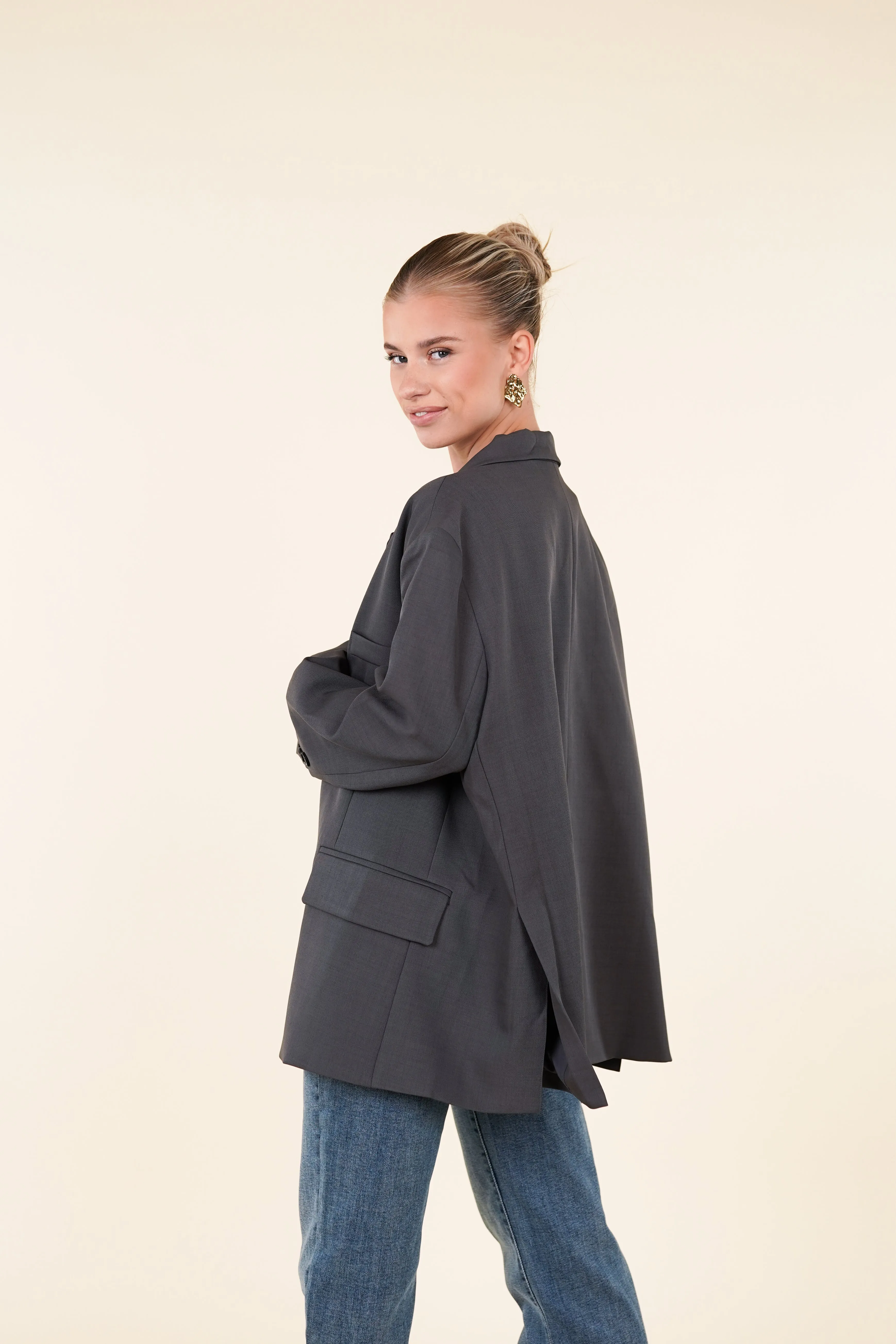 Oversized blazer met splitjes grijs - Sjuul
