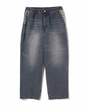 PARTIAL LEOPARD DENIM EASY PANTS