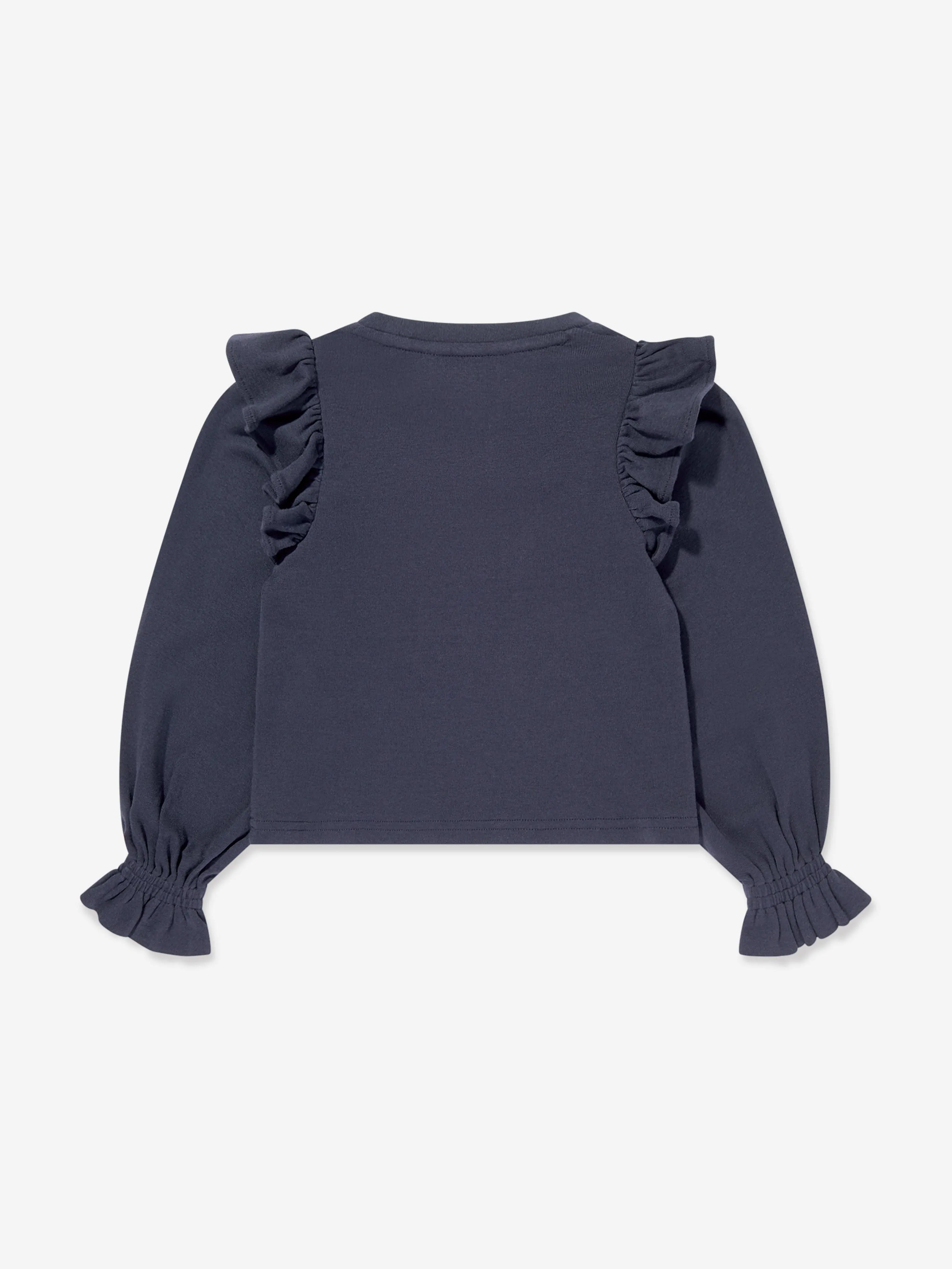 Ralph Lauren Girls Long Sleeve Ruffle T-Shirt in Navy