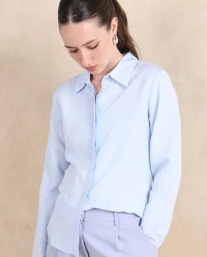 Rareism Women Appleby Blue Cuffed Sleeves Collared Neck Button Closure Plain Shirt
